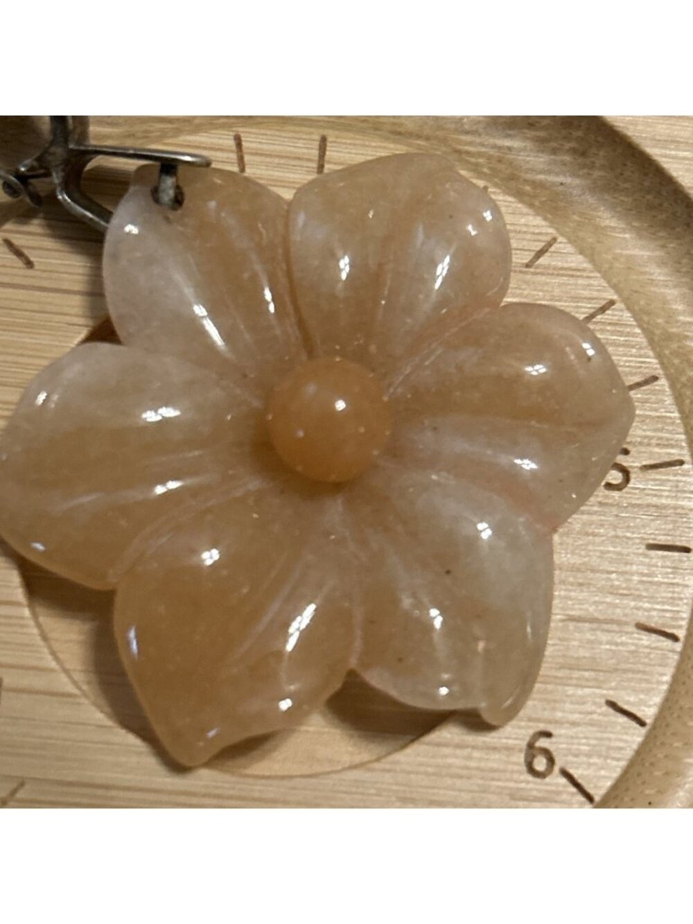 Vintage Carved Orange Jade Flower Pendant 925 Sterling Silver Large 40mm Floral